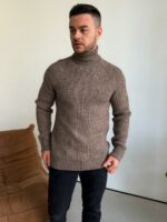 Мужской Теплый Классический Свитер Мокко с Двойной Горловиной