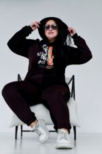 Женский Черно-Коричневый Спортивный Костюм с Принтом - Утепленный на Флисе