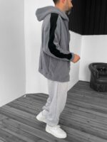 Мужская Теплая Флисовая Серая Кофта Зипка с Лампасами - Зип Худи Оверсайз на Молнии