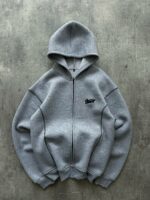 Мужская Серая Кофта Зипка Оверсайз - Зип Худи на Молнии с Контрастными Швами