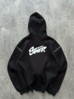 Мужская Черная Кофта Зипка Оверсайз - Зип Худи на Молнии с Контрастными Швами