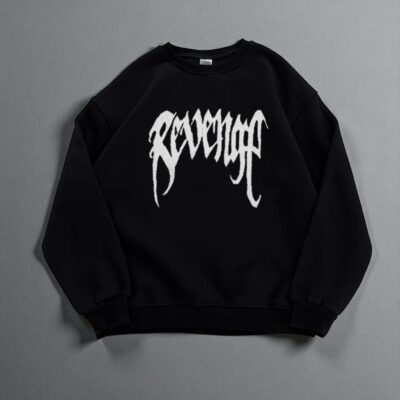 Мужской Черный Свитшот Оверсайз с Принтом - Утепленный на Флисе