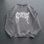 Мужской Серый Свитшот Оверсайз с Принтом - Утепленный на Флисе