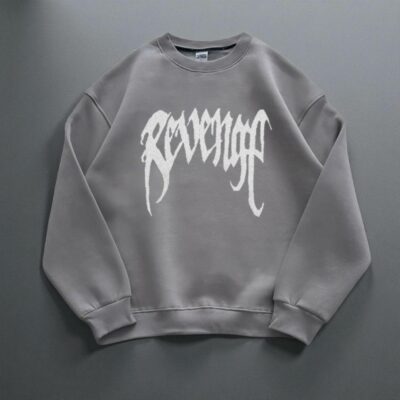 Мужской Серый Свитшот Оверсайз с Принтом - Утепленный на Флисе