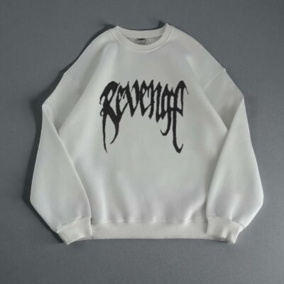 Мужской Белый Свитшот Оверсайз с Принтом - Утепленный на Флисе