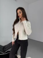 Женская Укороченная Трикотажная Молочная Кофта на Молнии