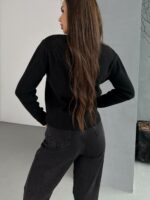 Женская Укороченная Трикотажная Черная Кофта на Молнии