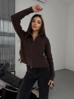 Женская Укороченная Трикотажная Черная Кофта на Молнии