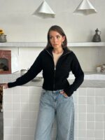 Женская Базовая Трикотажная Черная Кофта под Горло на Молнии