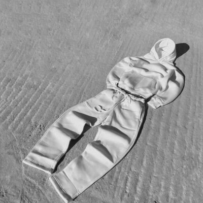 Мужской Утепленный Белый Спортивный Костюм Худи Штаны на Флисе Оверсайз