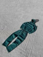 Мужской Утепленный Зеленый Спортивный Костюм Худи Штаны на Флисе Оверсайз