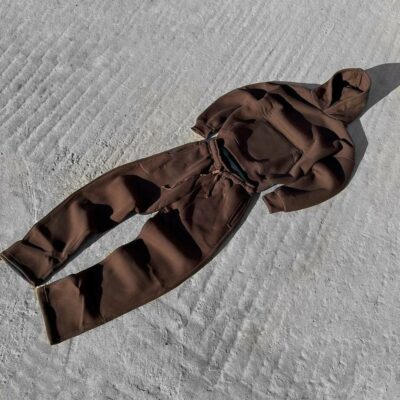 Мужской Утепленный Коричневый Спортивный Костюм Худи Штаны на Флисе Оверсайз