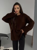 Женский Теплый Мягкий Коричневый Свитер Оверсайз