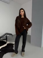 Женский Теплый Мягкий Коричневый Свитер Оверсайз