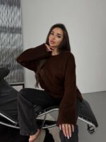 Женский Теплый Мягкий Коричневый Свитер Оверсайз