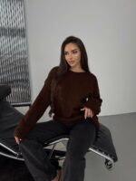 Женский Теплый Мягкий Коричневый Свитер Оверсайз