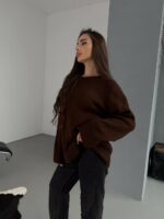 Женский Теплый Мягкий Коричневый Свитер Оверсайз