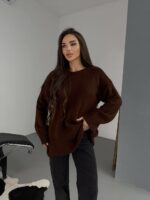 Женский Теплый Мягкий Коричневый Свитер Оверсайз