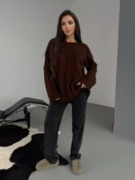 Женский Теплый Мягкий Коричневый Свитер Оверсайз