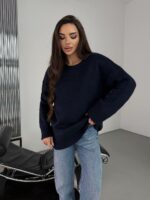 Женский Теплый Мягкий Темно-Синий Свитер Оверсайз