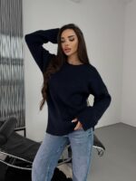 Женский Теплый Мягкий Темно-Синий Свитер Оверсайз