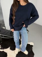 Женский Теплый Мягкий Темно-Синий Свитер Оверсайз