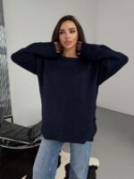 Женский Теплый Мягкий Темно-Синий Свитер Оверсайз