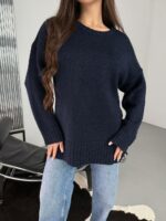 Женский Теплый Мягкий Темно-Синий Свитер Оверсайз
