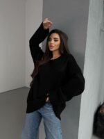 Женский Теплый Мягкий Черный Свитер Оверсайз