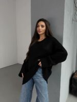 Женский Теплый Мягкий Черный Свитер Оверсайз