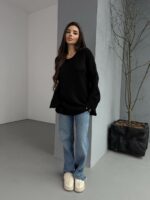 Женский Теплый Мягкий Черный Свитер Оверсайз