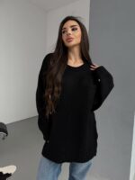 Женский Теплый Мягкий Черный Свитер Оверсайз