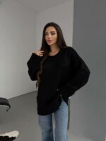 Женский Теплый Мягкий Черный Свитер Оверсайз