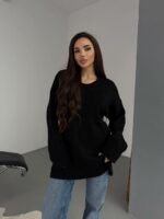 Женский Теплый Мягкий Черный Свитер Оверсайз
