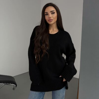 Женский Теплый Мягкий Черный Свитер Оверсайз