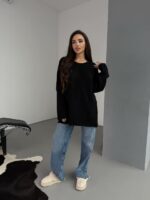 Женский Теплый Мягкий Черный Свитер Оверсайз