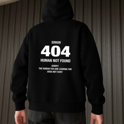 Мужское Черное Худи "404" Оверсайз с Принтом на Спине - Утепленное с Начесом