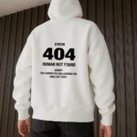 Мужское Белое Худи "404" Оверсайз с Принтом на Спине - Утепленное с Начесом