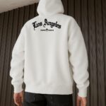 Мужское Белое Худи "LA freedom" Оверсайз с Принтом - Утепленное с Начесом