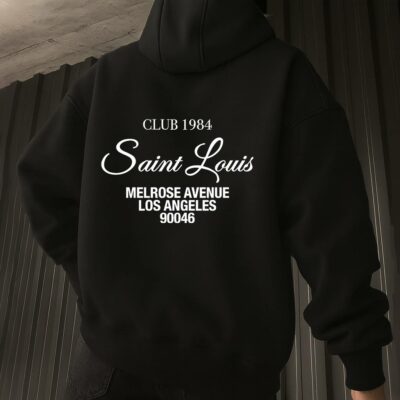 Мужское Черное Худи "Saint Louis" Оверсайз с Принтом - Утепленное с Начесом