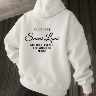 Мужское Белое Худи "Saint Louis" Оверсайз с Принтом - Утепленное с Начесом