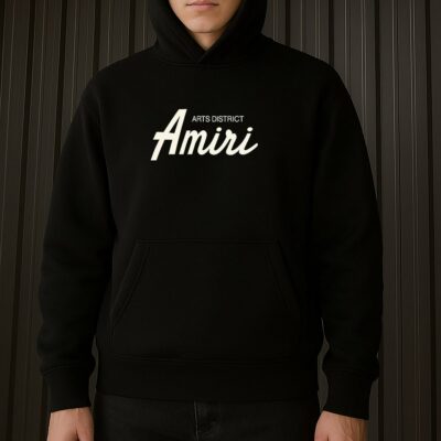 Мужское Черное Худи "Amiri" Оверсайз с Принтом - Утепленное с Начесом