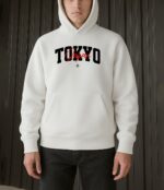 Мужское Белое Худи "Tokyo" Оверсайз с Принтом - Утепленное с Начесом