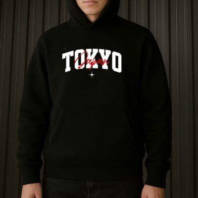 Мужское Черное Худи "Tokyo" Оверсайз с Принтом - Утепленное с Начесом