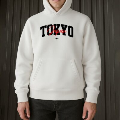 Мужское Белое Худи "Tokyo" Оверсайз с Принтом - Утепленное с Начесом