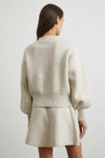 Женский Теплый Молочный Костюм Двойка - Кардиган с Объемными Рукавами + Юбка Трапеция Мини