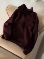 Мужская Базовая Коричневая Кофта с Замком под Горло - Теплая с Начесом