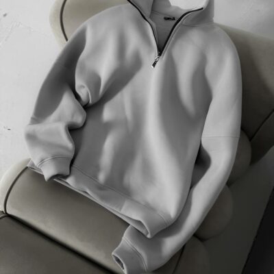 Мужская Базовая Серая Кофта с Замком под Горло - Теплая с Начесом