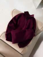 Мужская Базовая Бордовая Кофта с Замком под Горло - Теплая с Начесом