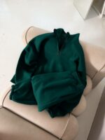 Мужская Базовая Зеленая Кофта с Замком под Горло - Теплая с Начесом